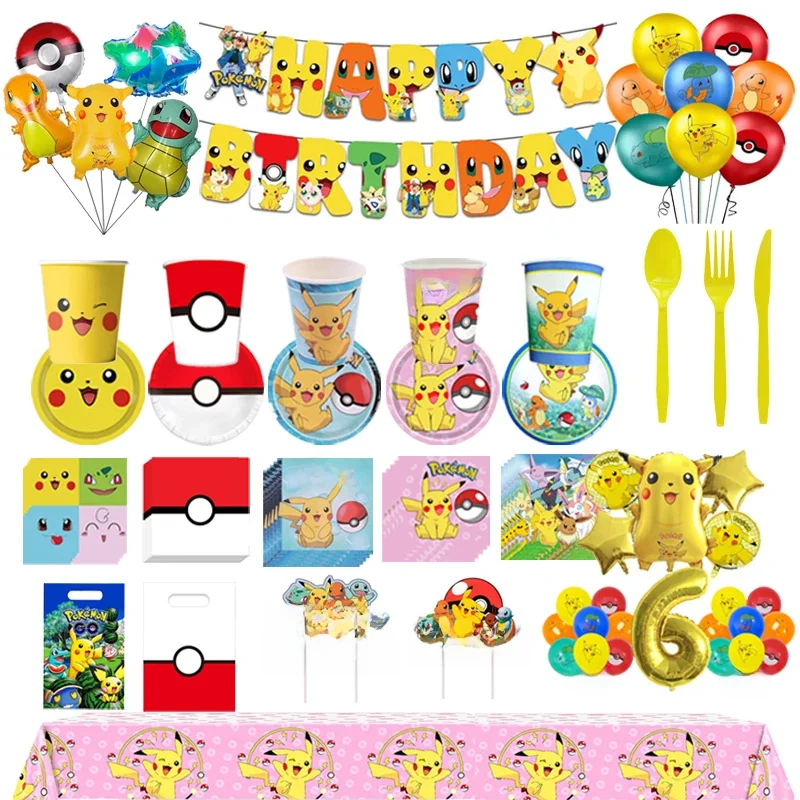 Pokémon Birthday Party Decorações, Toalha De Mesa, Louça, Copos, Pratos, Guardanapos De Papel,