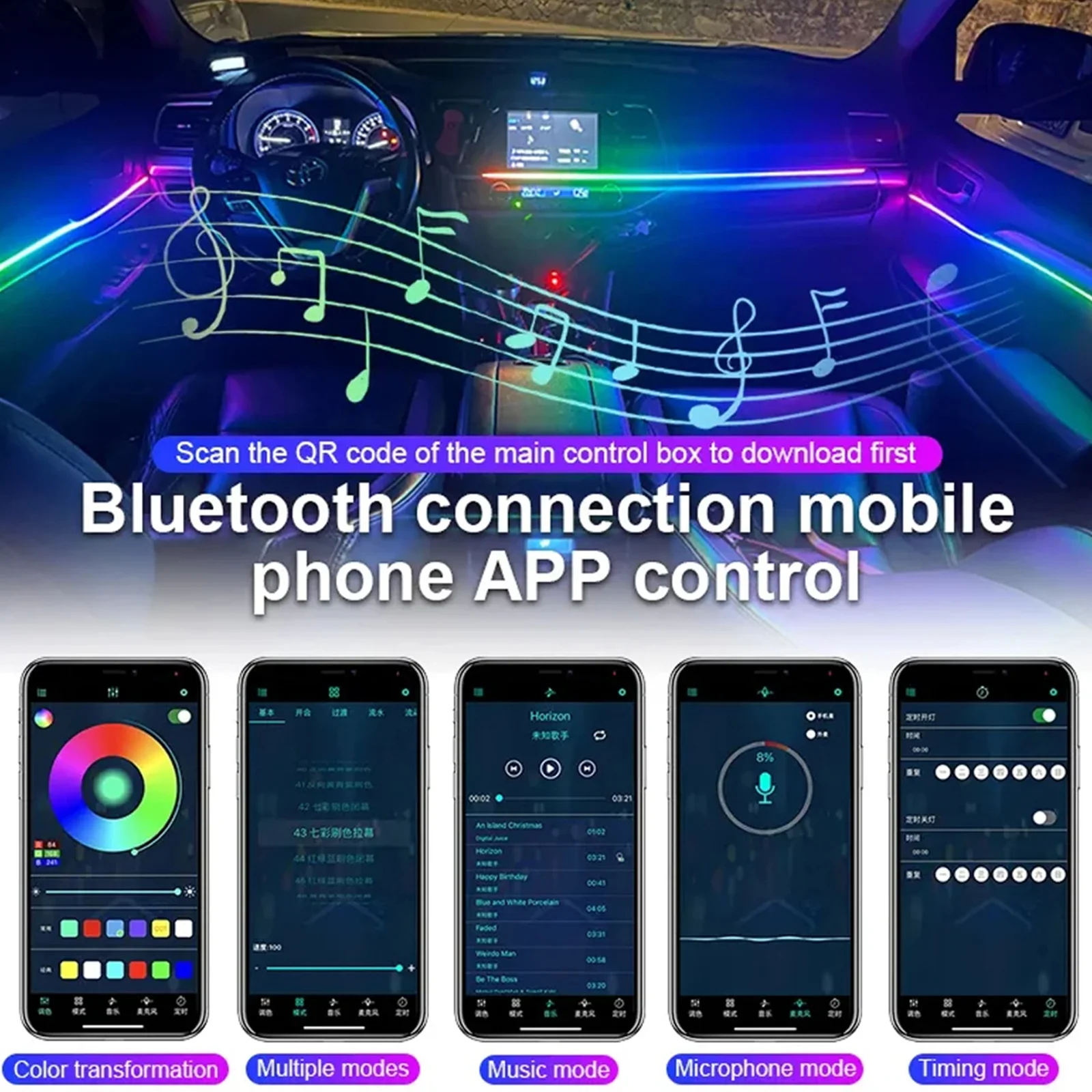 22 In 1 Neon Lighting LED Car Ambient Lights RGB 64 Colors Interior Acrylic Strip Kit App For BMW Audi Tesla Honda Toyota  Volvo