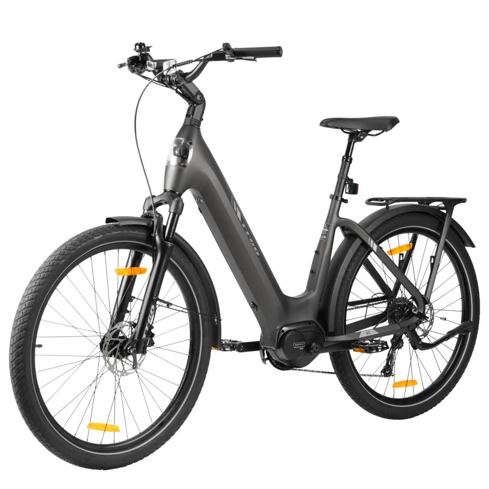 Vélo électrique pour adultes TTGO City, moteur 250W, batterie 36V18 Ah, vélo électrique LCD 28 pouces pour femmes et hommes, vélo gris à 9 vitesses avec frein à disque
