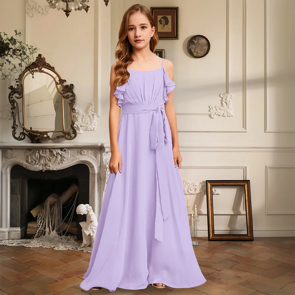 JJJ Kids A Line Square Floor Length Chiffon Junior Bridesmaid Dress Wedding Party Flower Girl Dress Girls Formal Occasion Wear