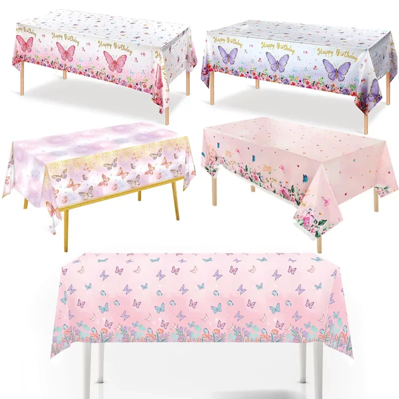 Nappe jetable papillon en plastique rectangulaire, couverture de Table d'anniversaire papillon de printemps, décor de fête joyeux 1er premier anniversaire