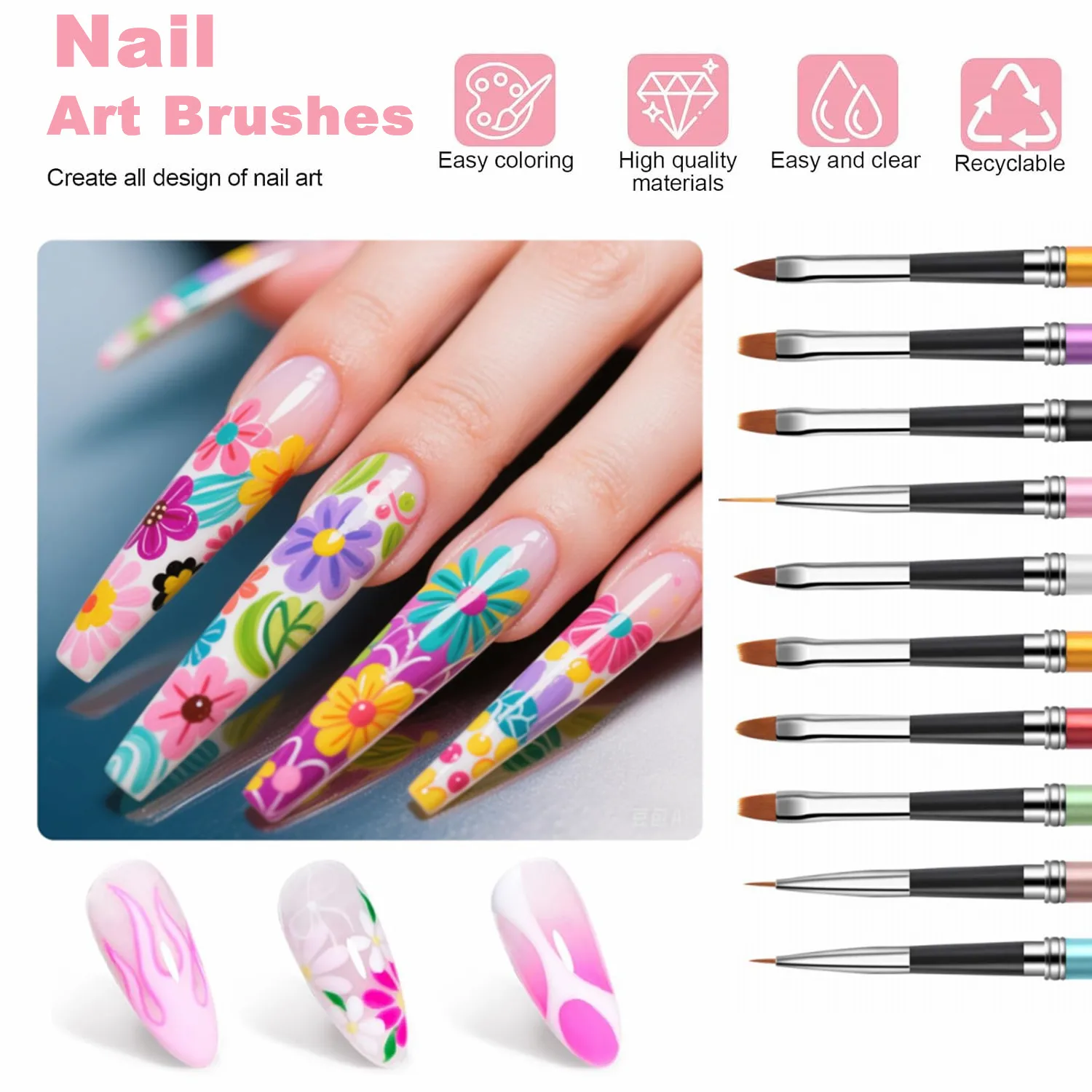 فرش تزيين الأظافر، أقلام تزيين الأظافر، أقلام رسم أظافر الأصابع، الكل في واحد لتصميم المانيكير المبتدئ #3