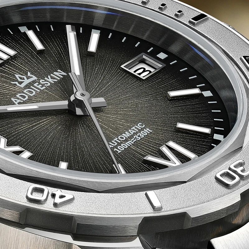 ADDIESKIN K002 Men's Automatic Watch Black Gray Dial Industrial Mechanical 100m Waterproof Sapphire Crystal Miyota 9015 Luminous