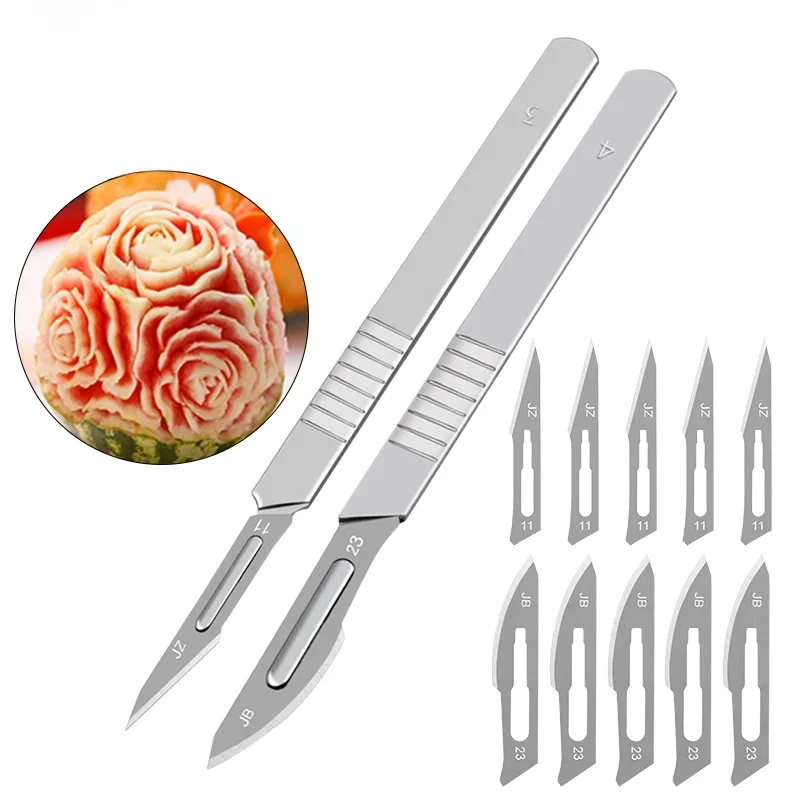 Scalpel faca cirúrgica, faca cirúrgica com lâminas de metal carbono 10 peças 11# 23# e DIY