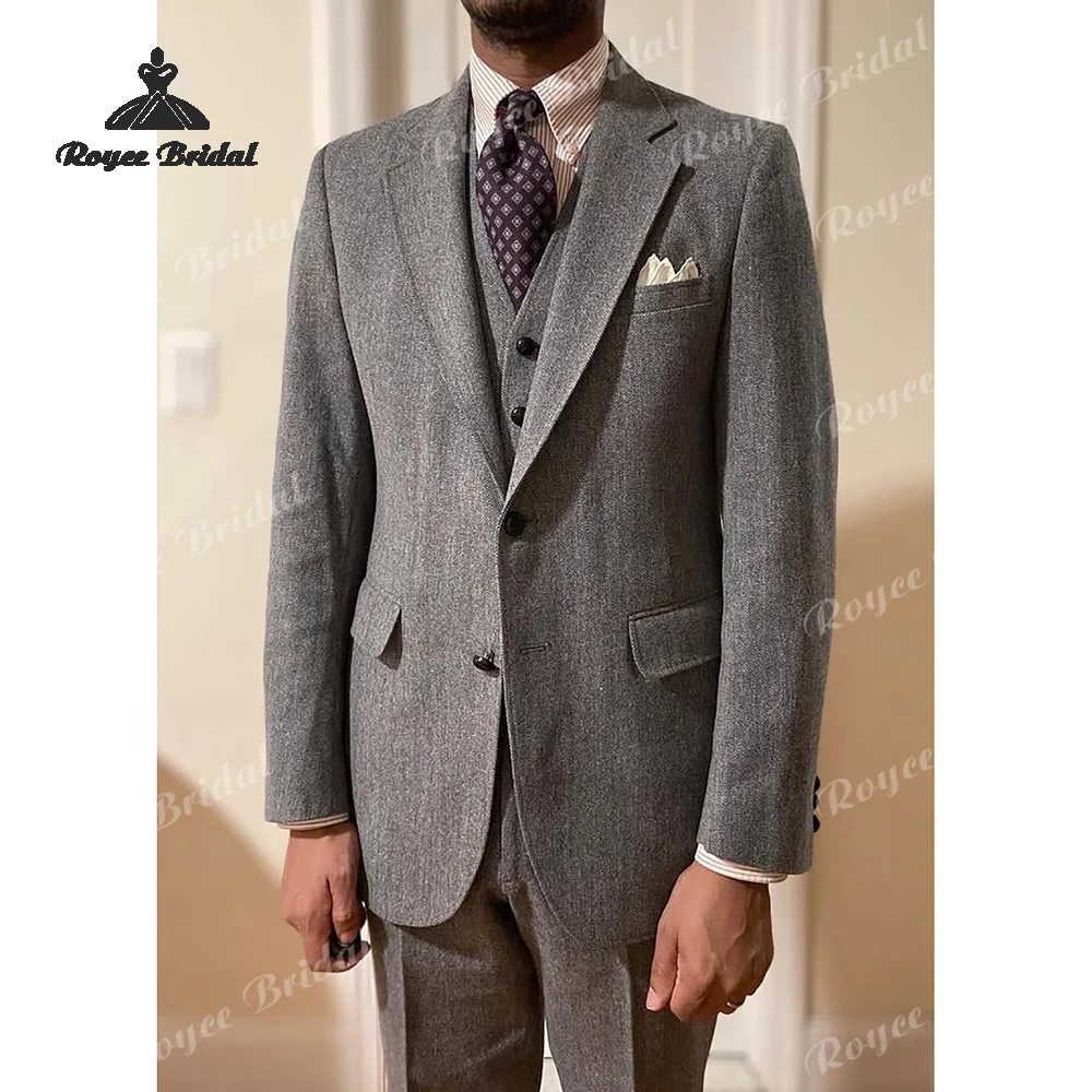 Herringbone  Three Piece Single Breasted Wedding Men's Suits 2026 Notch Lapel Formal Prom Business Suits costume homme mariage