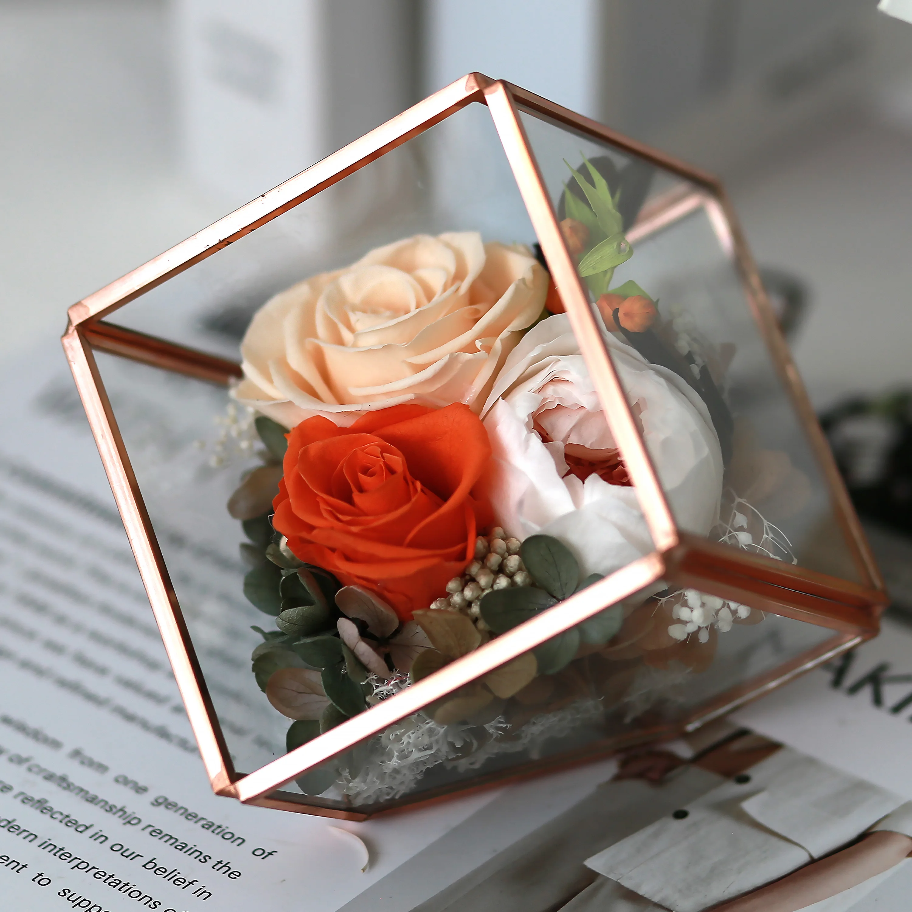 Preserved Roses in Metal Glass,Long-Lasting Forever Real Flowers Home Decoration,Gifts for Her Valentine's Day Anniversary