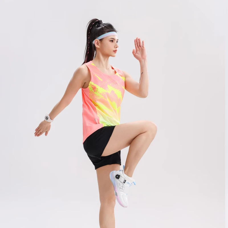Women's Sublimation Print Running Singlet Suit Quick Dry Running Set Breathable Marathon Tank Tops Lightweight Vest+Shorts