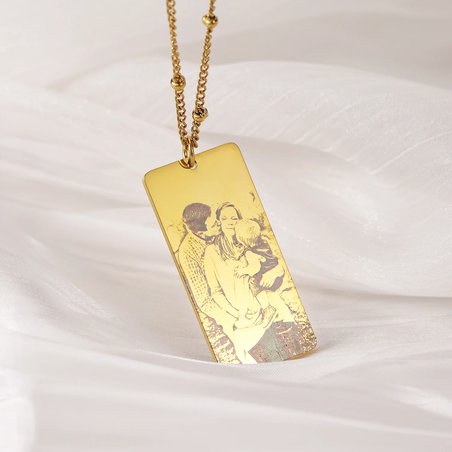 MYDIY Arabian Portrait Pendant Rectangle Engraved Portrait Pendant Stainless Steel Laser Engraved Photo Necklace Jewelry For Her