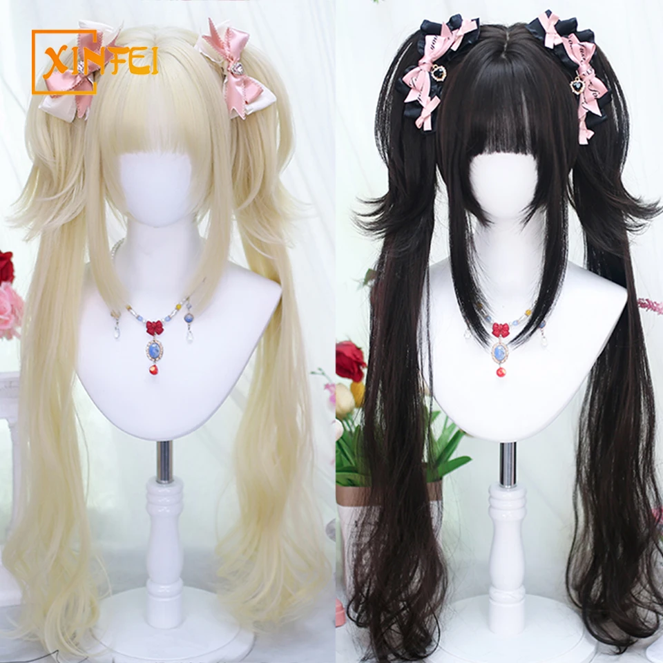 

XINFEI Synthetic Black Wig with Long Ponytail Short Wig Lolita Cosplay Party Harajuku Blonde Wig With Bangs for Women