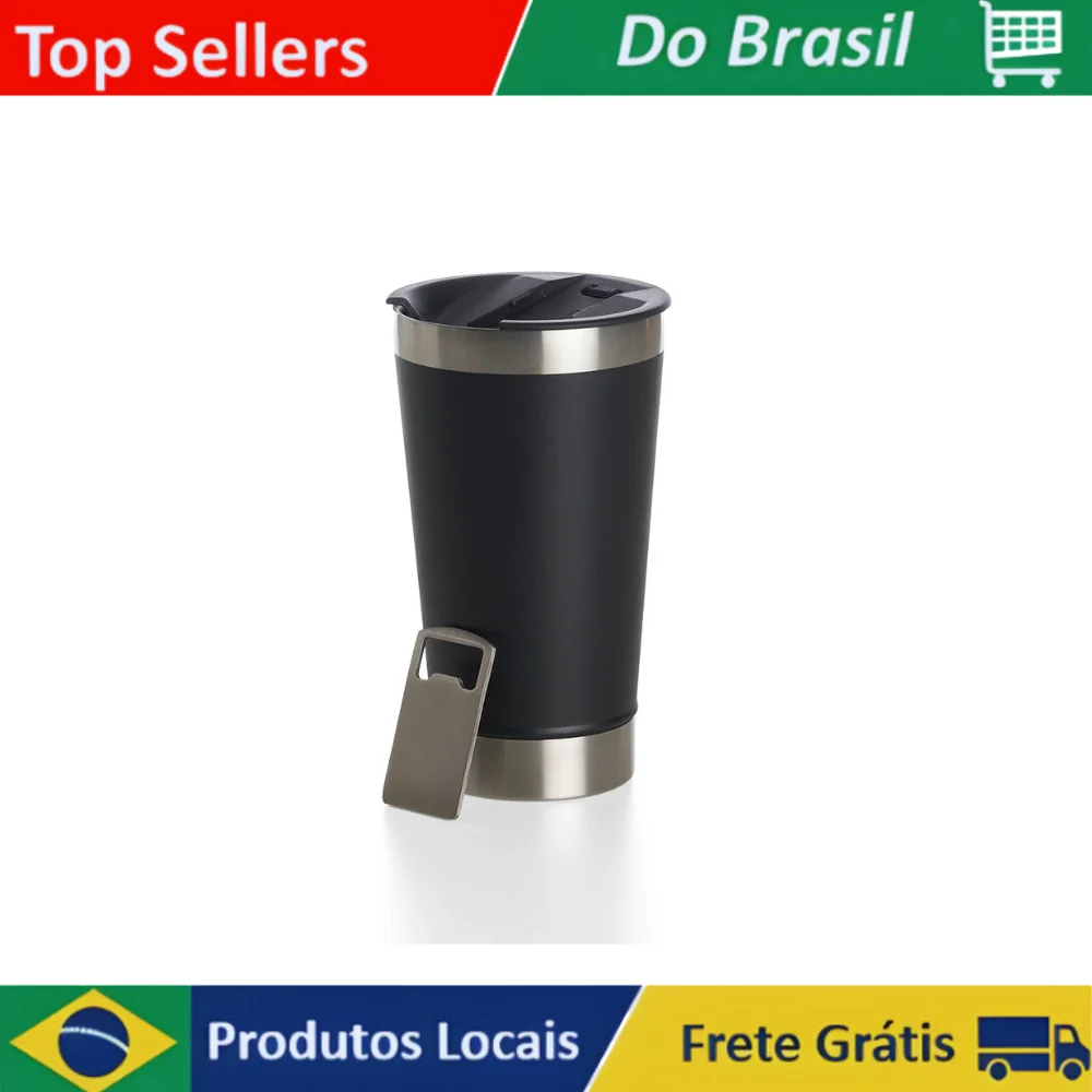 Copo Térmico em Aço Inox 473mL com Tampa e Abridor - Ideal para Bebidas Quente e Fria