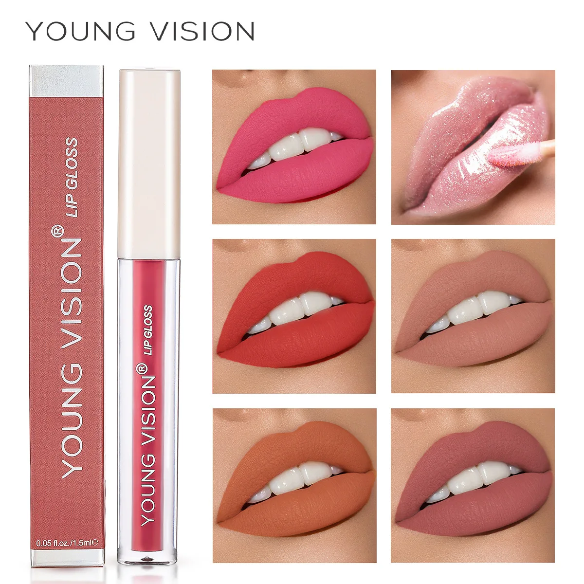 JOVEM VISION-Batom de Veludo Líquido, Brilho Labial, Superfície Hidratante Natural, Não é Fácil de Manter um Copo, Maquiagem, Maquiagem, 6 Cores