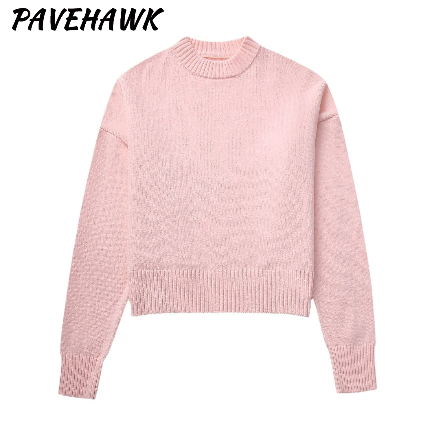 Damskie swetry z długim rękawem i okrągłym dekoltem Jesienna odzież uliczna Dzianina Podstawowy sweter Dzianina Luźny elegancki sweter Damskie topy