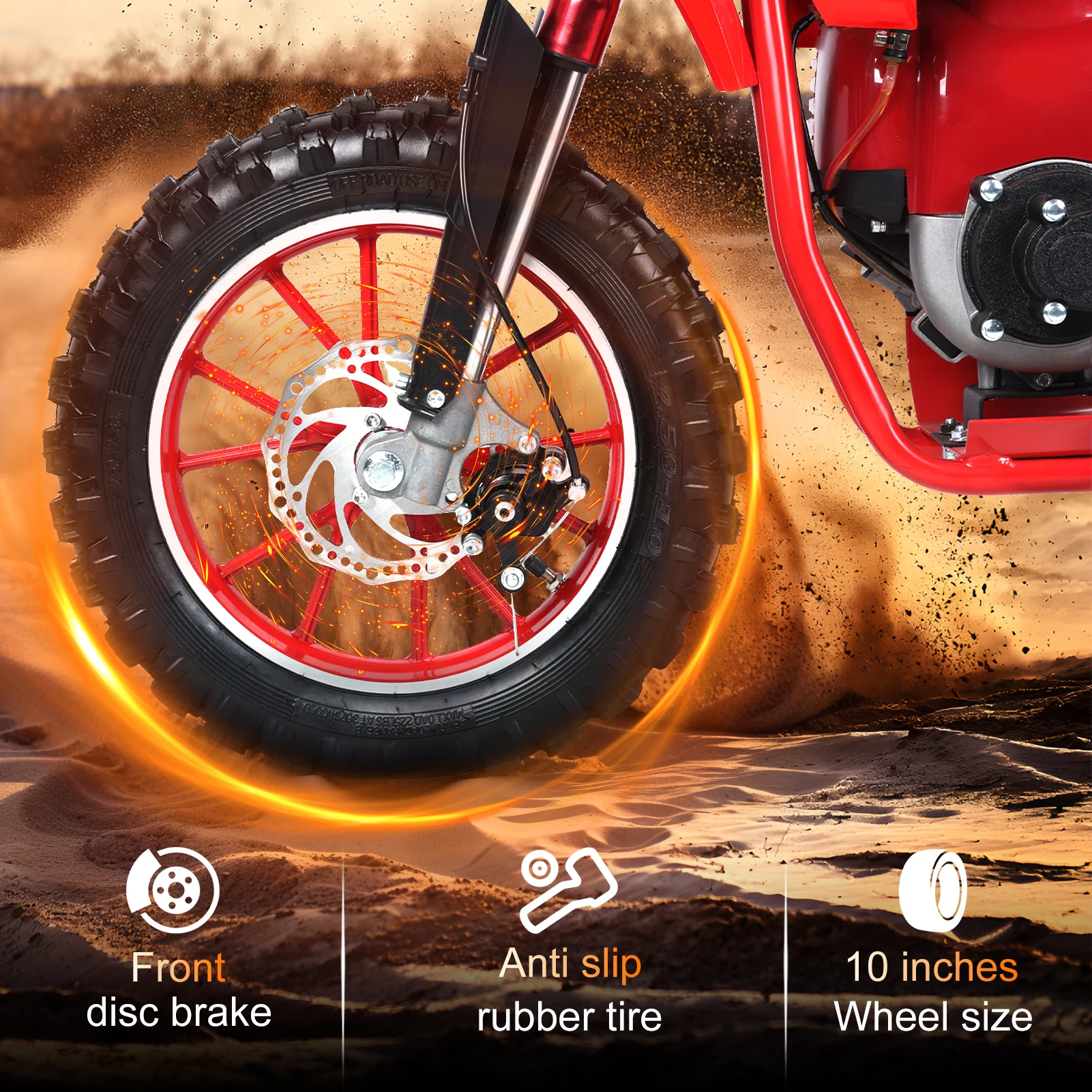 어린이 더트 바이크, 가스 동력 오프로드 오토바이, 비치 모토크로스, 10 인치 바퀴, 유압 완충기, 49cc 4 스트로크