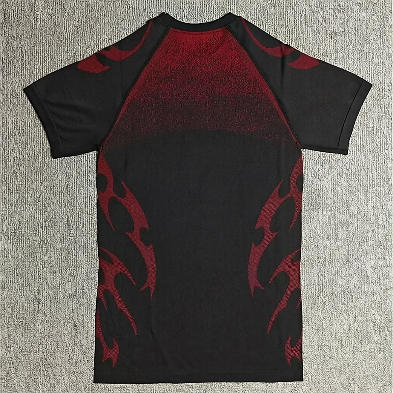 Herren Flammen-Farbverlauf Kompressions-Gym-T-Shirt Schnelltrocknend Atmungsaktiv Hochelastisch Slim Fit Athletisches Lauf- und Trainings-Sportshirt – Detail 8