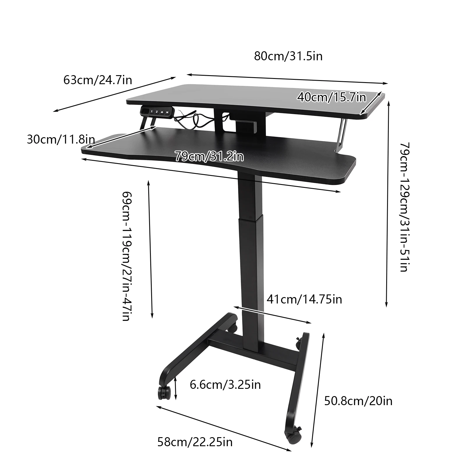 Electric Height Adjustable Podium Desk, Rolling Electric Podium Desk, Mobile Standing Computer Desk for Home Offices Black