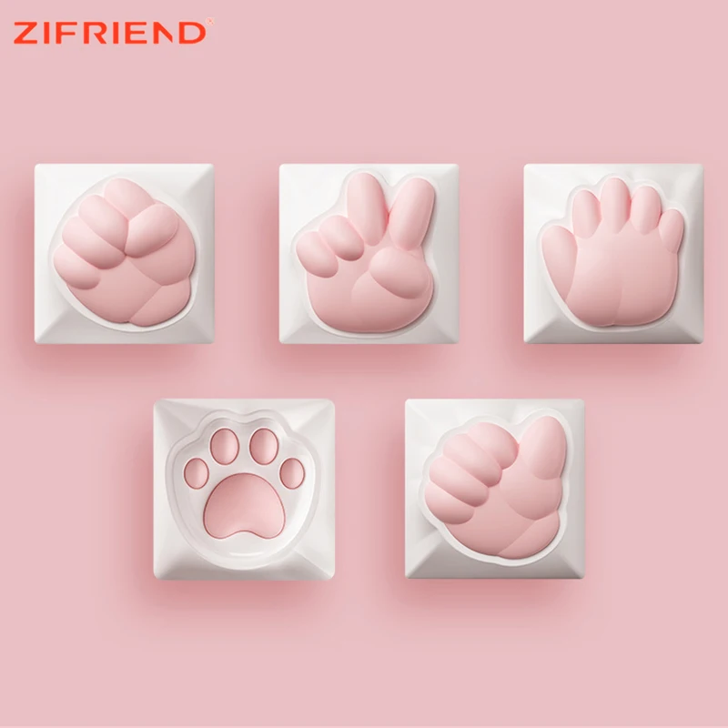 

ZIFRIEND 5Pcs Cute Game Cat Paw Keycaps for Mechanical Keyboard Cherry MX Switch DIY Custom Silicone Key Cap Artisan Pink Color