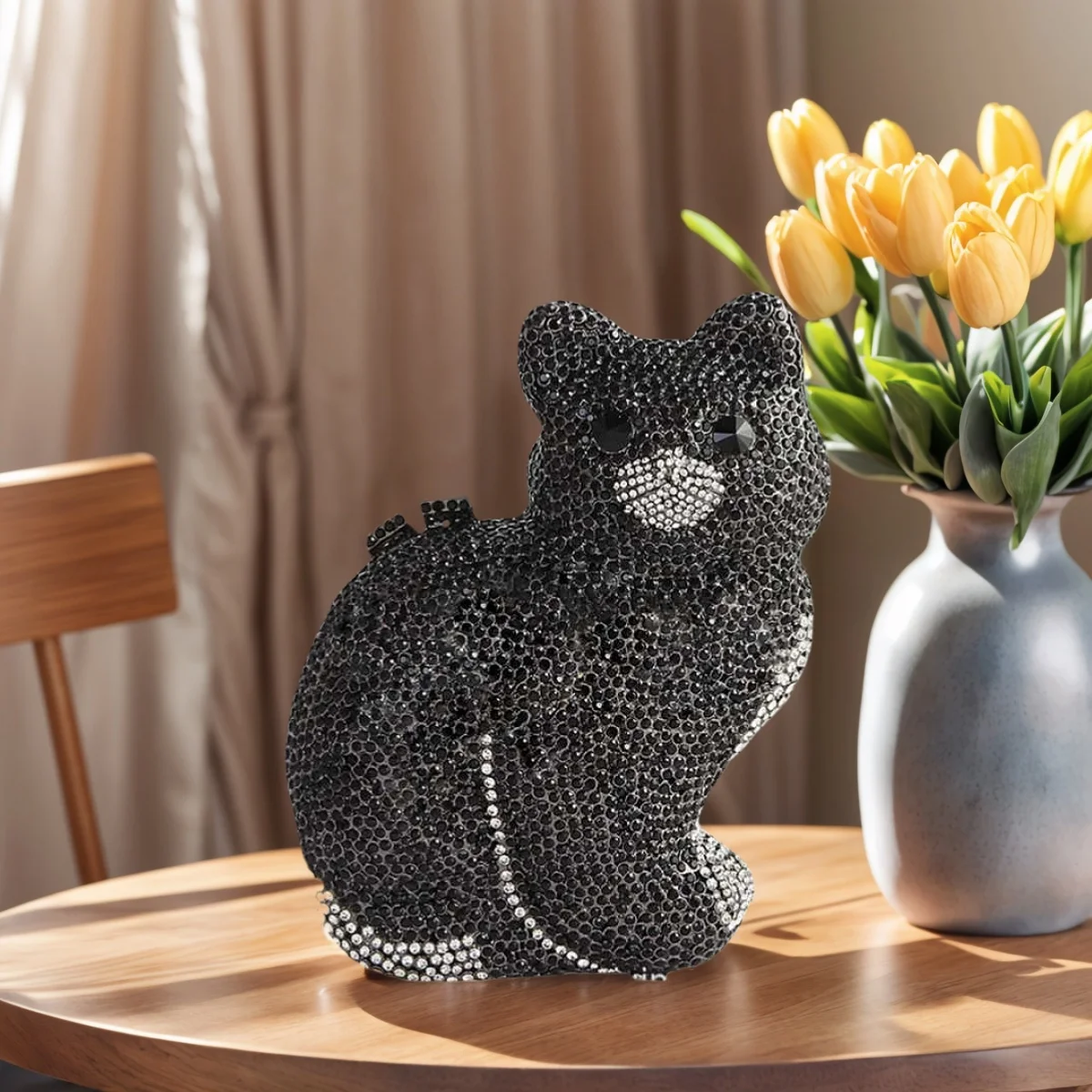 

Женская вечерняя сумка со стразами и милым котом, блестящий вечерний кошелек с кристаллами, клатч с бриллиантами, сумка для выпускного вечера, кошелек через плечо для свадьбы