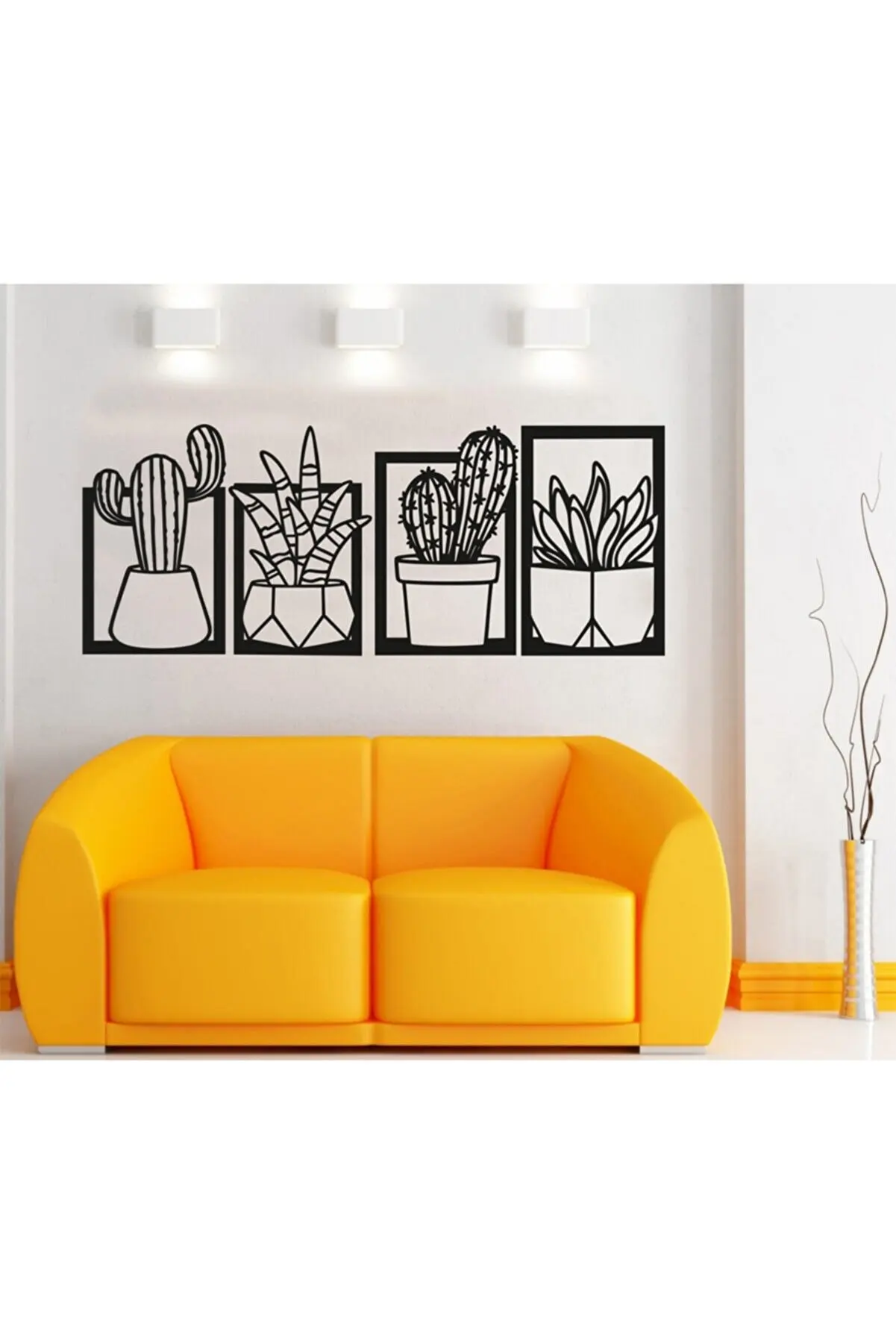 Cactus flower Wooden wall art decor Vase black color Modern nature desert home office new 3D creative stylish living room bedroo