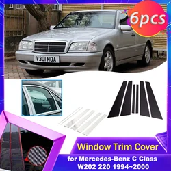 Car Door Window Trim Cover for Mercedes-Benz C Class W202 1994~2000 Carbon Fiber Chrome Sticker Pillar Posts Decal Accessories