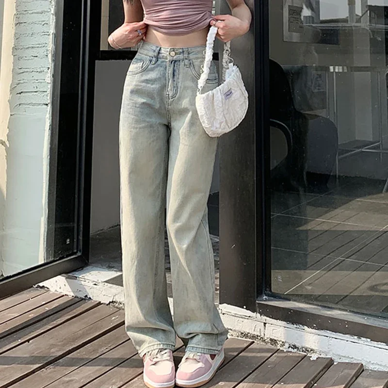 Retro Distressed Jeans mit weitem Bein für Damen, neue Frühjahr/Sommer, hohe Taille, lockere,