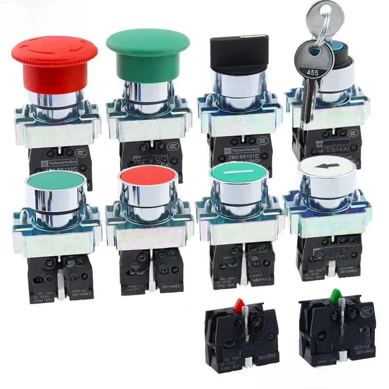 Bouton interrupteur auto-réinitialisation XB2 petite tête de champignon arrêt d'urgence 22mm bouton clé démarrage pouce mise sous tension sur XB2-BS542 XB2-BA31 XB2-BA42