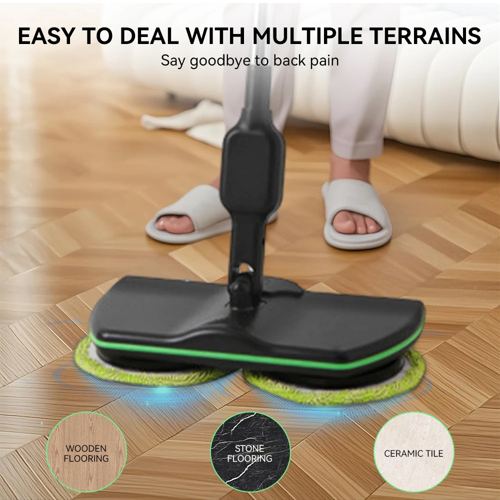 ممسحة دوارة كهربائية لاسلكية بزاوية 180 °   مجفف تنظيف الأرضيات 2 في 1 ذاتي التنظيف، قابل لإعادة الشحن، للتنظيف الرطب والجاف للخشب الصلب للبلاط