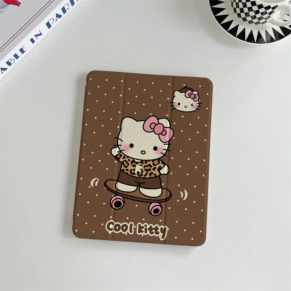 Cute polka dot leopard print skateboard HelloKitty suitable for A16 2024 11 2025 Air 5/4 10.9 iPad 10 9.7 10.2/10.5 Mini 6/5 wit