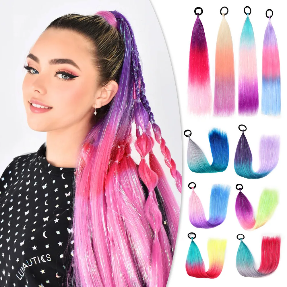 

Ponytail Extension With Hair Tie Colored Hair Extensions for Braiding Colorful Ombre Pony Tail Hair Extensions for Festival Day