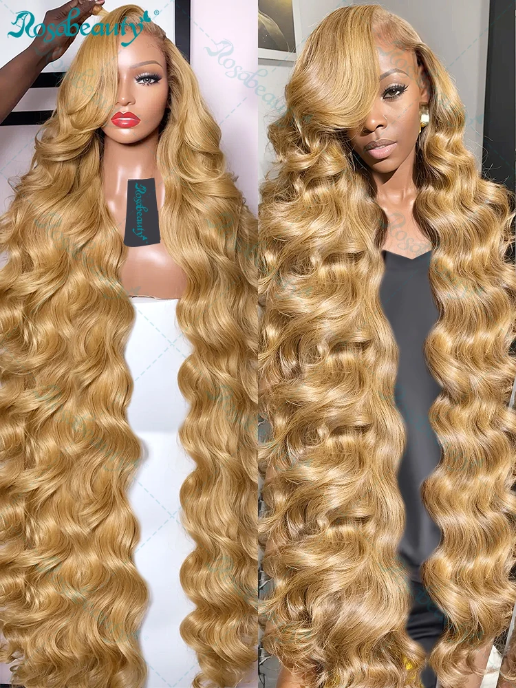 Brazilian 13x4 Transparent Honey Blonde Lace Frontal Wigs 27# Colored Lace Front Human Hair Wigs 13x6 Body Wave Wigs For Women