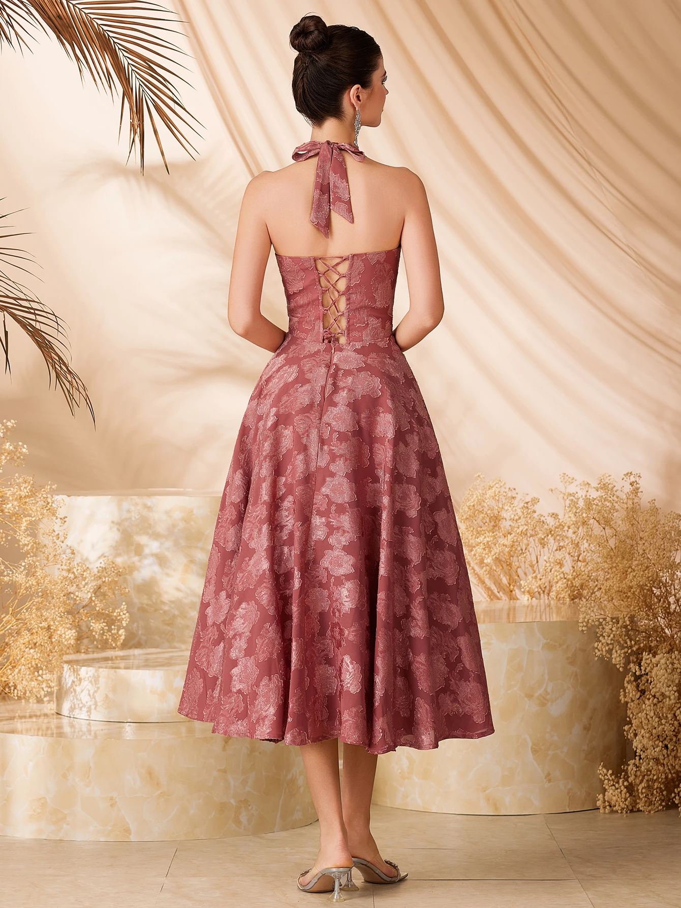 Adyce New Elegant Lady's Halter V Neck Sleeveless Backless Tie A-line Mid-length Party Dress For Birthday Party Evening Dresses