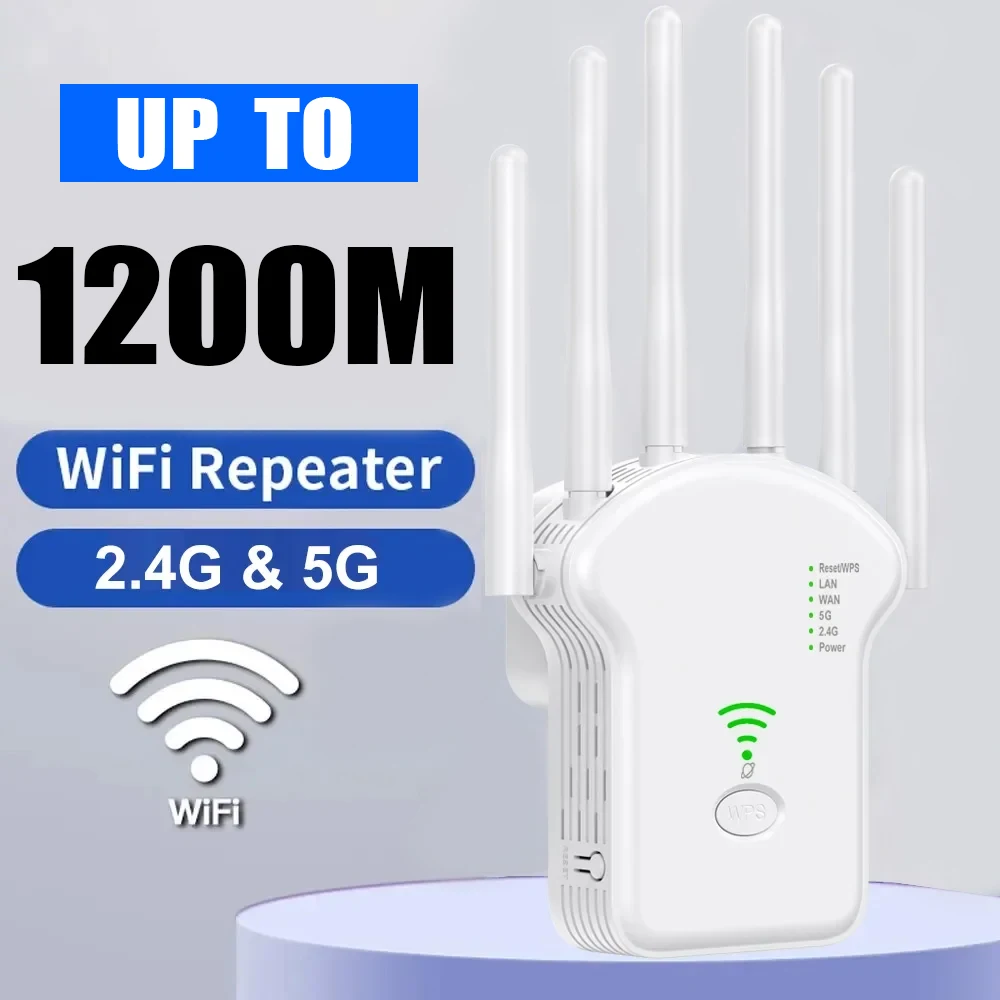 

1200Mbps Wireless WiFi Repeater WiFi Signal Repeater Dual-Band 2.4G 5G WiFi Extender Antenna Network Amplifier WPS Router