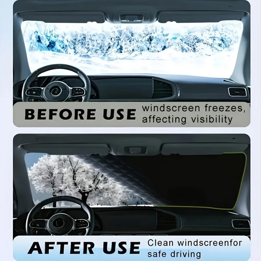 Auto-Windschutzscheiben-Schneedecke mit 6 Starken Magneten, Verstärkter Rand Frost-Eis-UV-Sonnenschutz mit Reflektierenden Streifen Spiegelabdeckungen – Detail 3