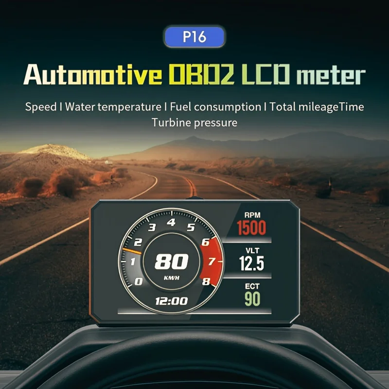Car HUD Head Up Display OBD Digital Dashboard LCD Screen Speed RPM Water Temperature Voltage Fuel Consumption Multifunction Gaug