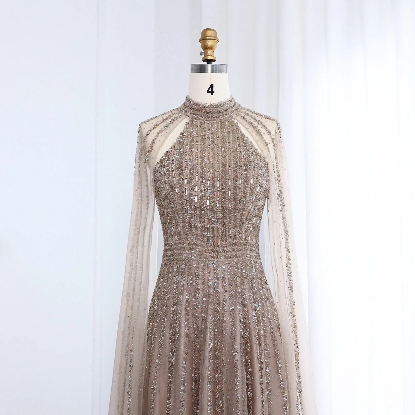 Sharon Said Arabisches Türkisfarbenes Luxus-Abendkleid aus Dubai mit Cape-Ärmeln 2026 Karamell für Damen Hochzeitsfeier SS085 Maßanfertigung – Detail 10