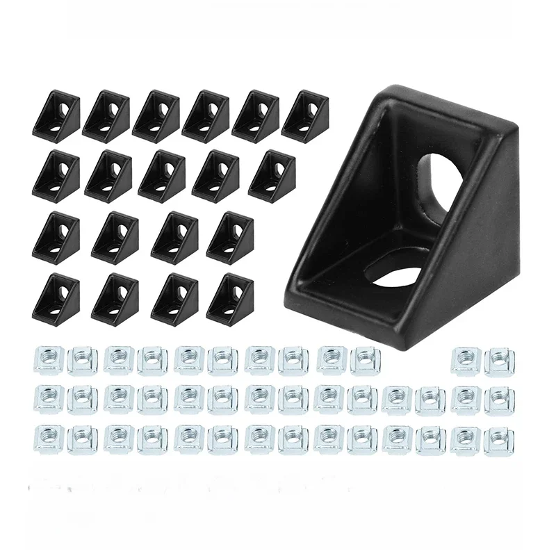 100 Stuks 2020 Aluminium Profiel Connector Set: 20 Stuks Hoekbeugel + 40 Stuks 20 Serie M5 T-Slot Moeren + 40 Stuks M 5X8Mm Hex Dop - afbeelding 2