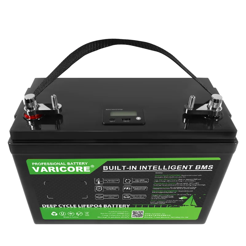 VariCore 12V 100Ah LiFePO4 Deep-Cycle-Batterie, 100A Entladestrom, LCD-Display, 6000 Zyklen, Breiter Temperaturbereich für Solar-, Wohnmobil- und Marineanwendungen