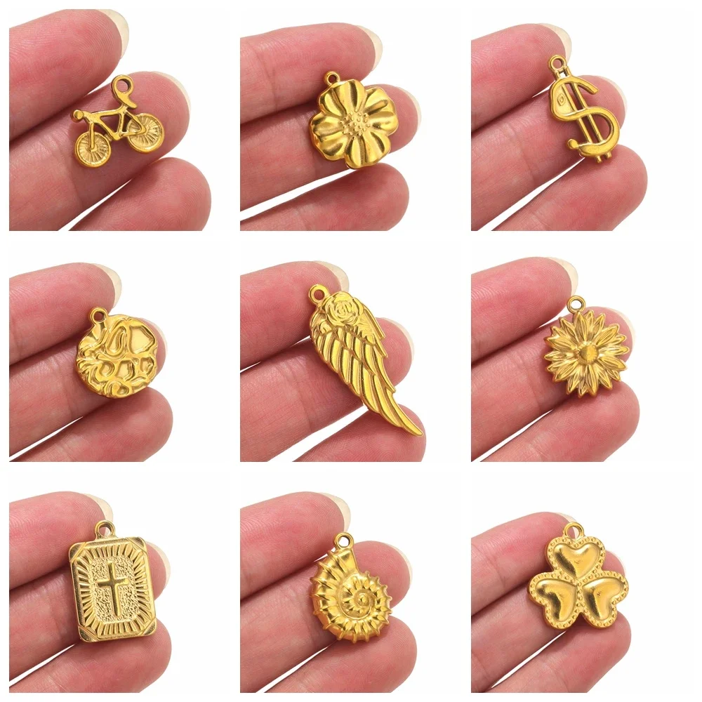 AliExpress baizzx 5pcs/lot Wing Bicycle Sunflower Stainless Steel Charms For Necklace Jewelry Making Supplies Gold
