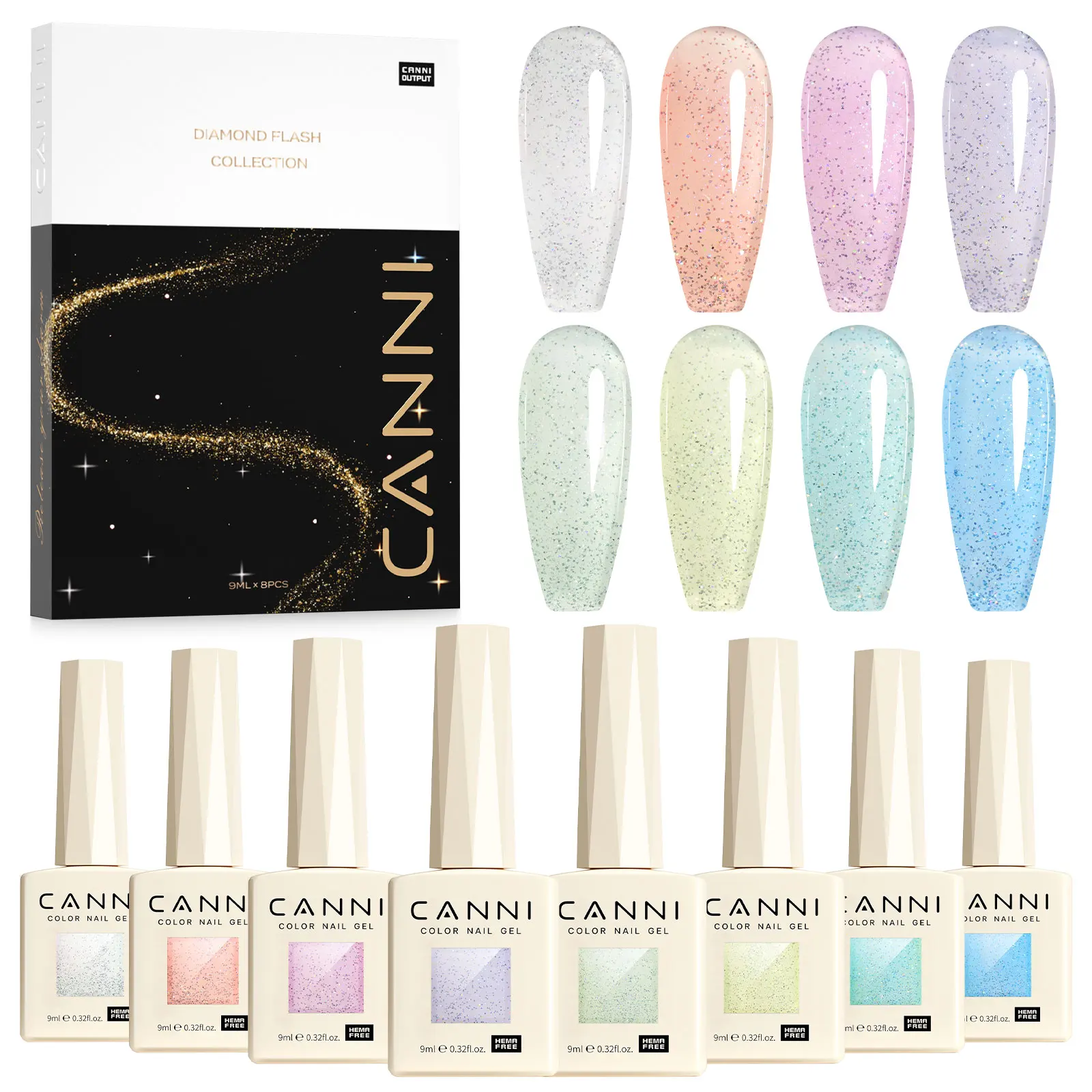 CANNI 96 kleuren TPO/HEMA GRATIS Glitter Gel Cat Eye Gel Nagellak Set UV/LED Soak-Off Gel Polish Manicure DIY Nail Art Kerstmis
