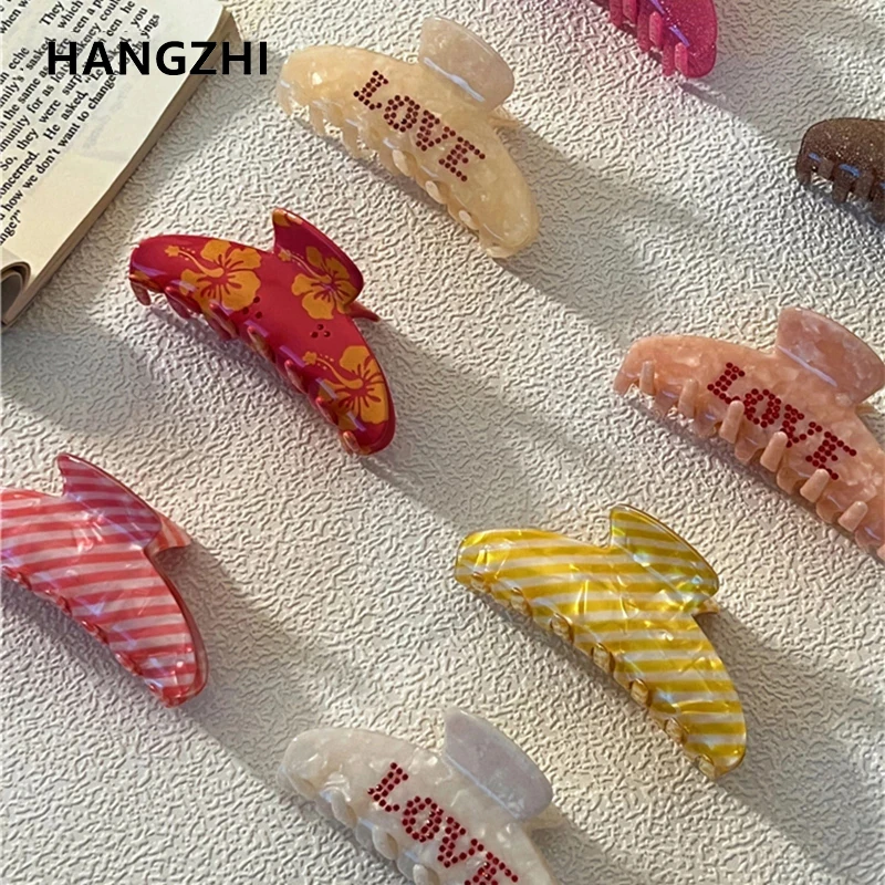 Colorful Rhinestone Acrylic Hair Claw Stripe Shark Hair Clips Geometry Accessories for Women Travel Party HangZhi 2022 New