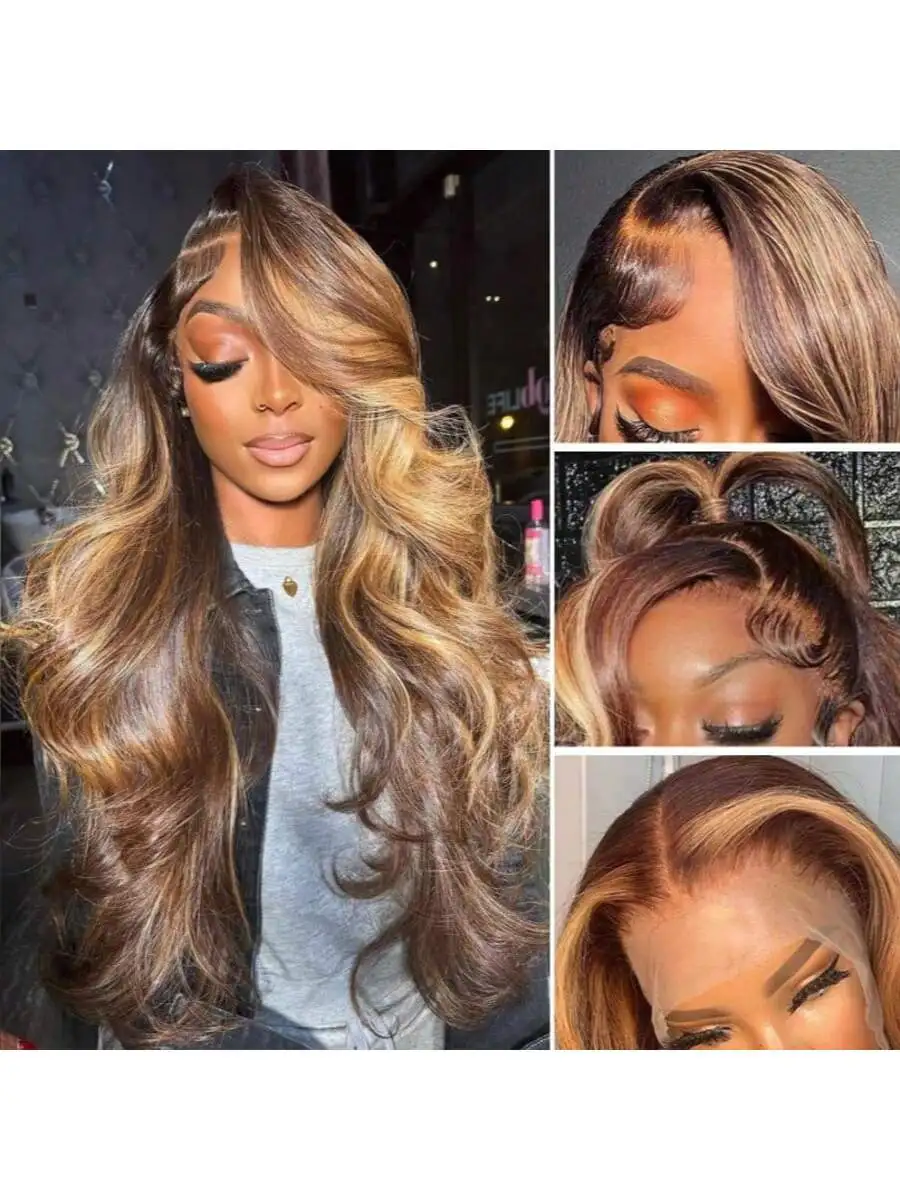 العسل شقراء الدانتيل شعر مستعار أمامي شعر الإنسان تسليط الضوء على الجسم موجة الباروكات قبل قطعها 200 الكثافة شعر مستعار 13X4 HD الدانتيل الباروكة الأمامية 4/27 #3