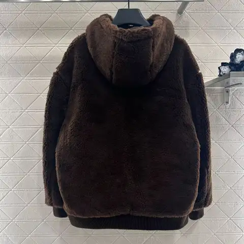 2025 Autumn And Winter New Women Clothing Warm And Fashionable Lambwool Ski Sweater Hooded Drawstring Adjustable LooseSilhouette