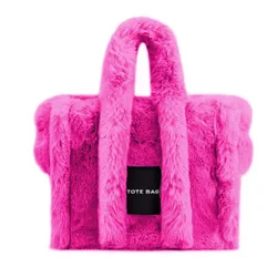 Winter Women Faux Fur Teddy Curl Plush The Tote Bag Retro Large Capacity Handbag Simple Shoulder Designer Women Black Handbag