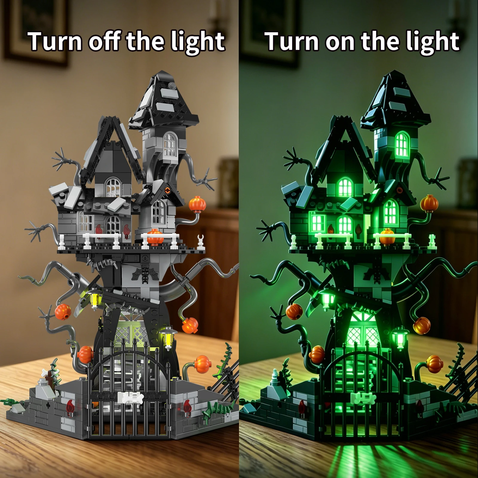 MOC 598PCS Halloween Nightmareal Castle Building Blocks Ghost Skeletion Pumpkin Hut Model Bricks Toys Ornament DIY Gifts Boys view 2