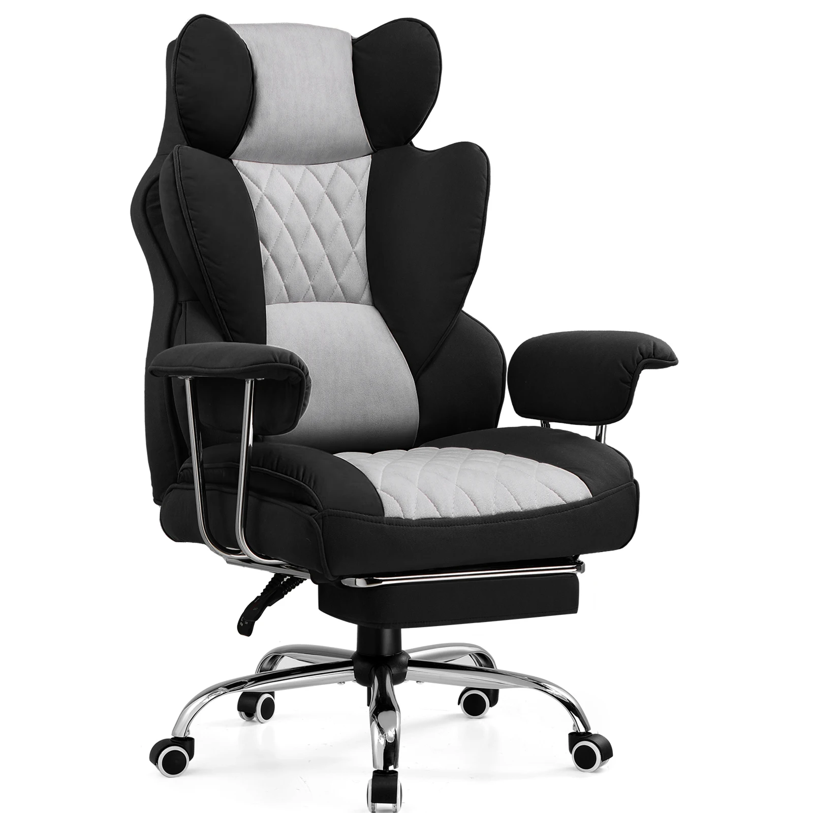 GTPLAYER Gaming Chair, bureaustoel met pocketvering lendensteun, ergonomische en comfortabele brede bureaucomputerstoel met naar buiten toe vaste zachte armleuningen en voetensteun