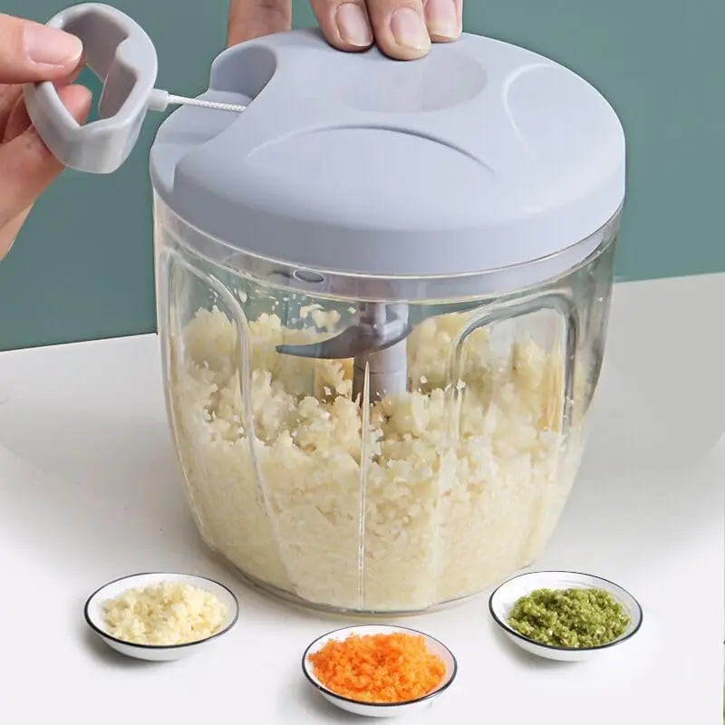 Procesador manual de alimentos, picador de verduras, picador de ajo portátil con cuerda para tirar, cortador de cebolla para verduras, jengibre, frutas, nueces, hierbas, etc., 900 ml