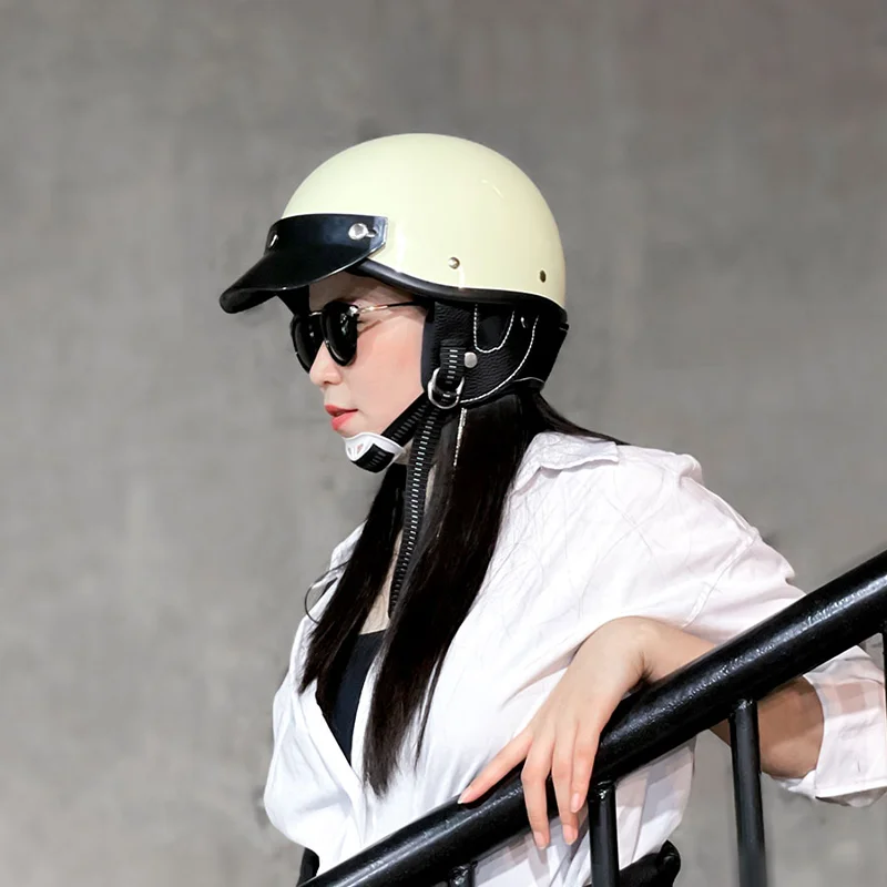 Half Face Helmet Retro 1/2 Motorcycle Helmets DOT Approved ABS Shell Safety Cap Men Women Moped Four Seasons