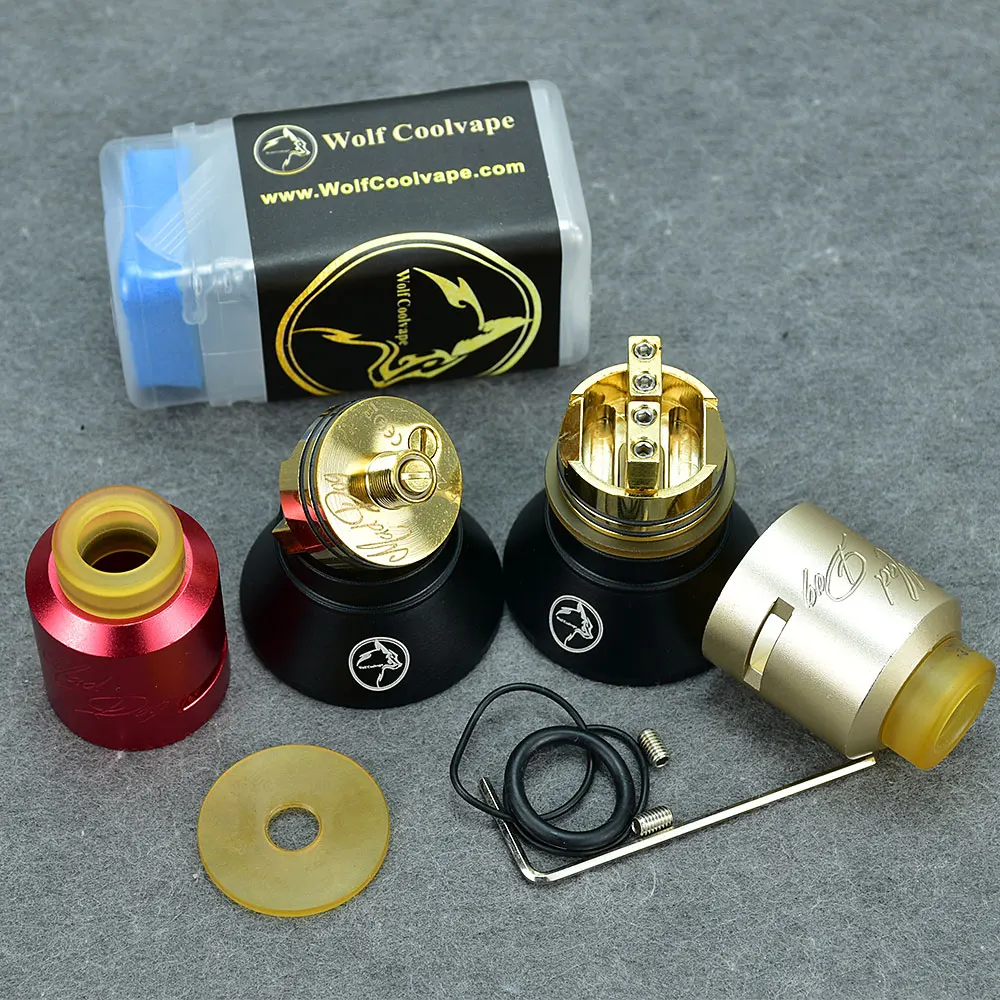 Wolfcoolvape MAD Dog เครื่องฉีดน้ำหยด RDA, เครื่องทำละอองอะลูมิเนียมแมกนีเซียมอัลลอย Pei 24มม. ถัง RBA MTL