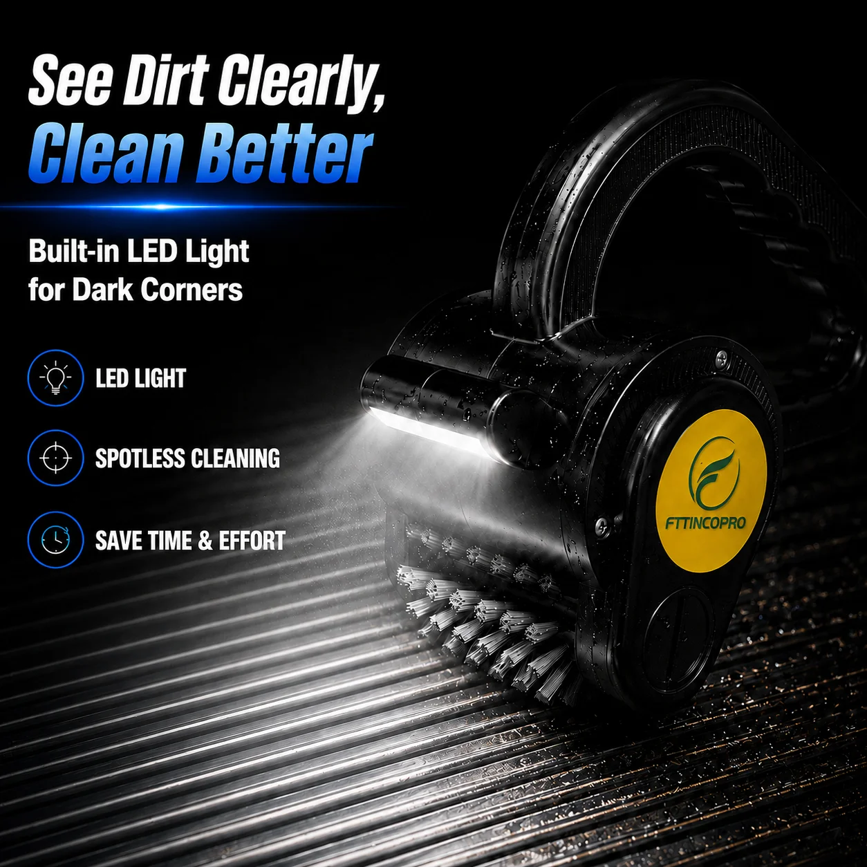 

FTTINCOPRO Electric Grill Brush with LED Light 150Min Runtime BBQ Cleaner for Outdoor Cooking BBQ Party Smokers