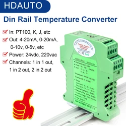 Rail Thermocouple Temperature signal Isolation Transmitter PT100 In 4-20 mA 0-10v Output DC24V AC220V RTD Converter