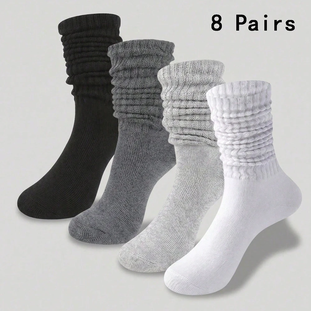 8 Pairs of Men's and Women's Socks, Slouch Socks, Mid-Calf Socks in Gray, Black, and White, Special Promotion, Y2K Style, Cute, Sporty, Fun White Socks Suitable for Everyday Outfits, Fashionable Gifts